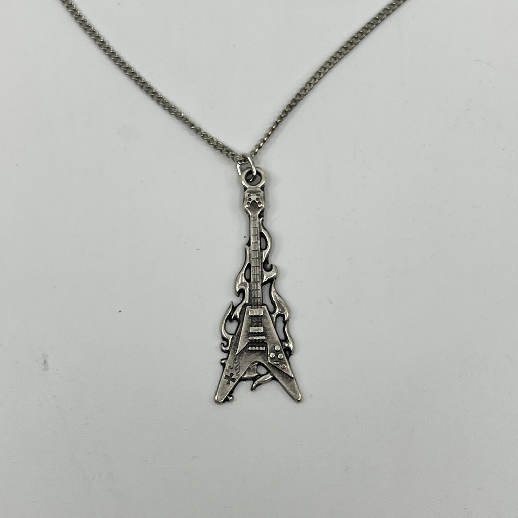 Flaming Flying V Guitar Necklace