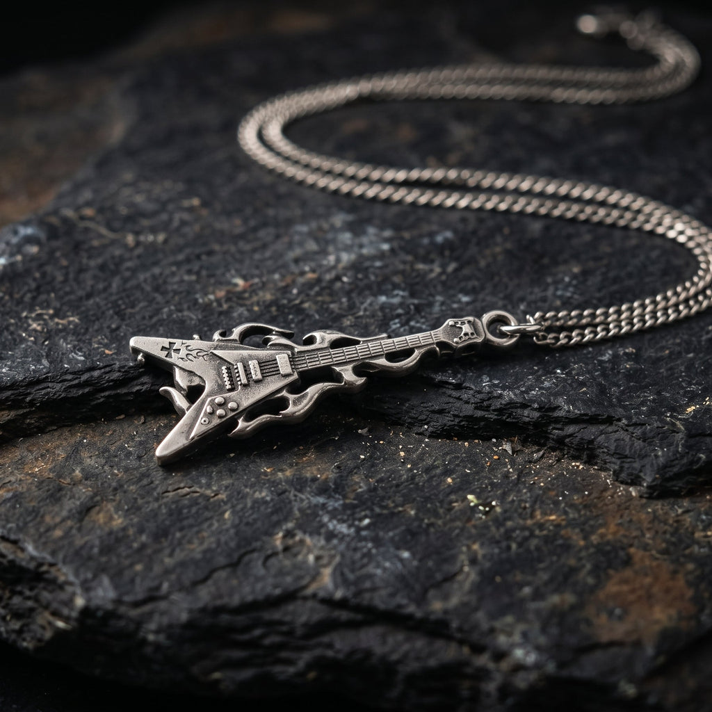 Flaming Flying V Guitar Necklace