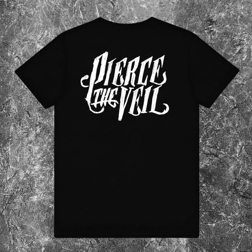 We Rock Pierce The Veil Collide With The Sky black heavyweight cotton t-shirt, back view