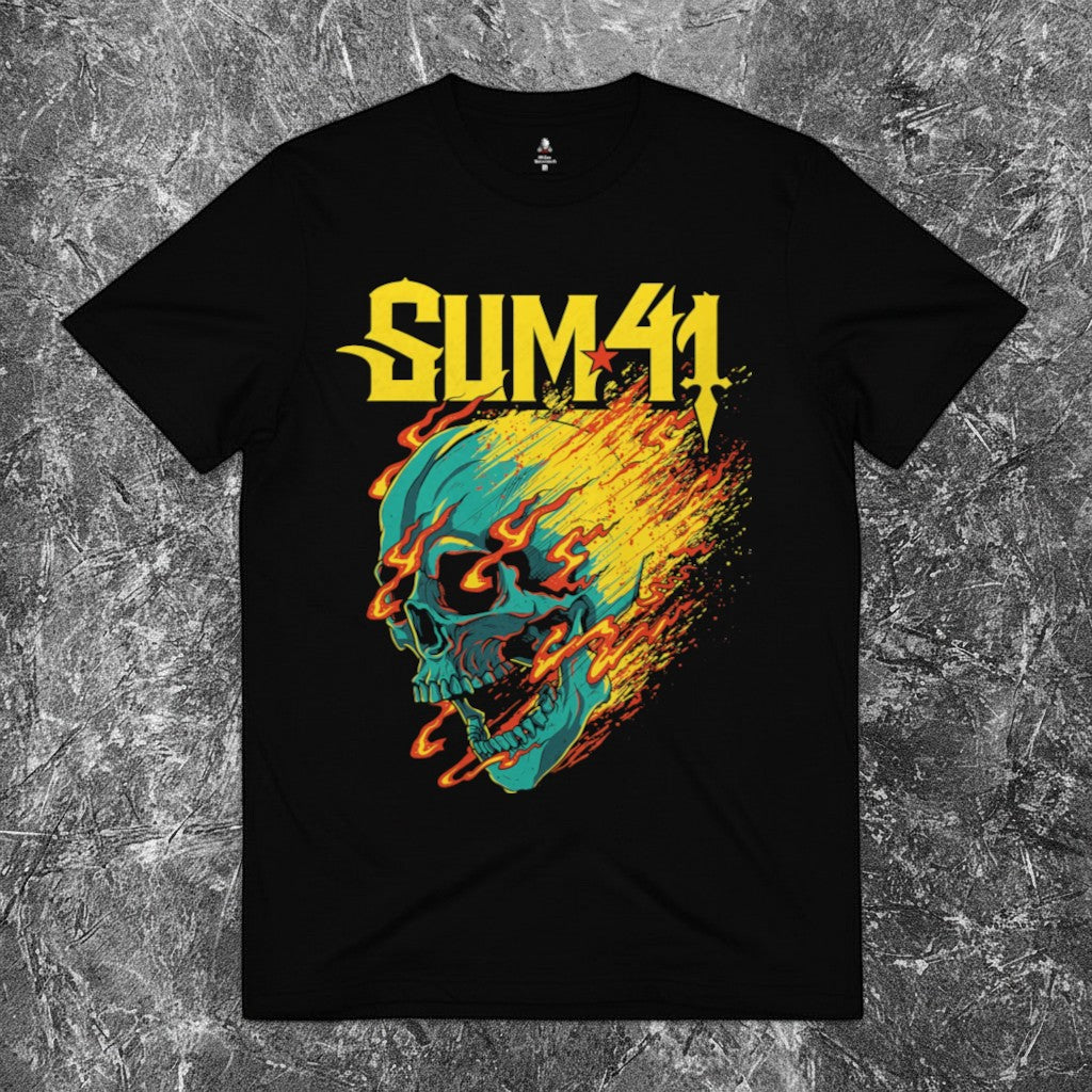 We Rock black cotton t-shirt with a minimalist crew neck design, displayed against a textured grey stone background.