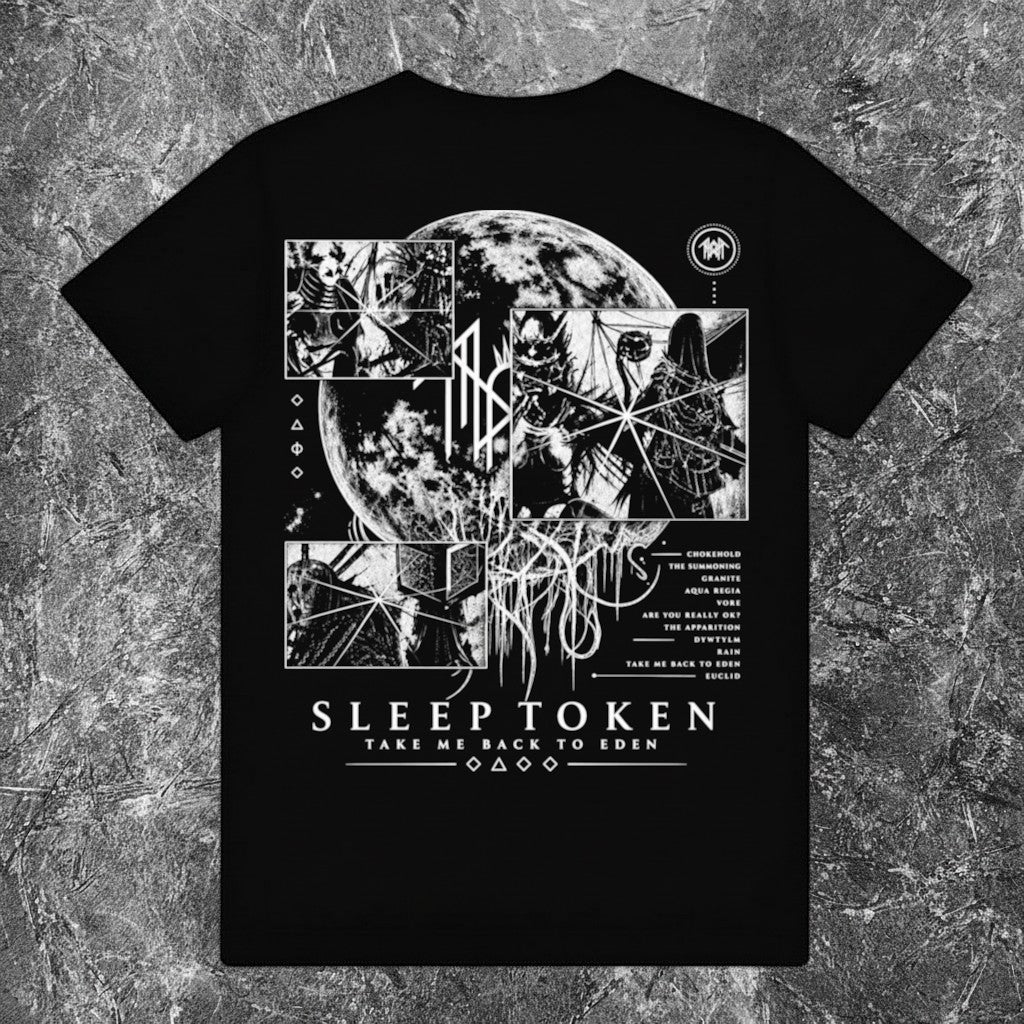We Rock black heavyweight 100% cotton T-shirt, back view, featuring a plain design on a textured grey background.