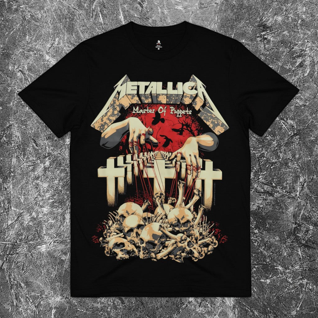 We Rock black heavyweight 100% cotton t-shirt with a relaxed fit against a textured grey background