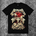 We Rock black heavyweight 100% cotton t-shirt with a relaxed fit against a textured grey background