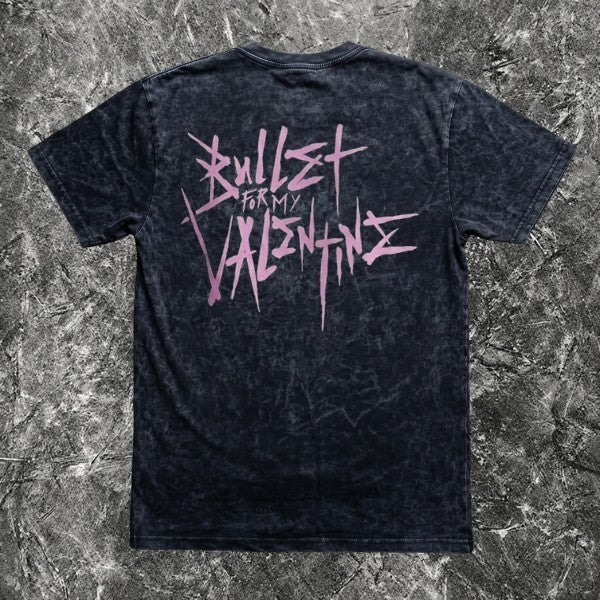We Rock Bullet For My Valentine vintage-washed black heavyweight cotton band t-shirt with pink logo back print