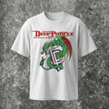 We Rock white heavyweight cotton t-shirt featuring a Deep Purple The Battle Rages On dragon graphic print