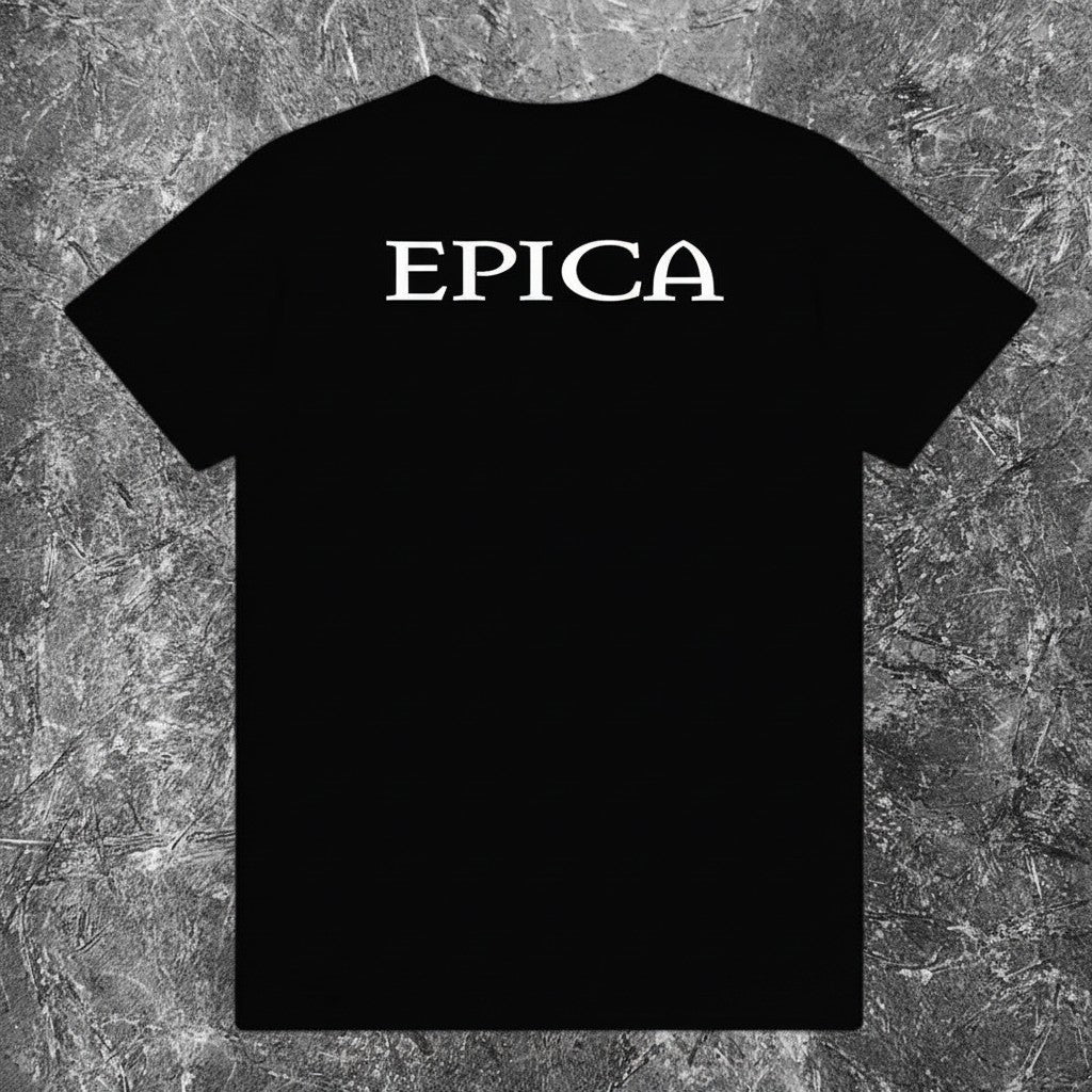 We Rock Epica band t-shirt in black heavyweight cotton with a vintage-washed finish and white logo print