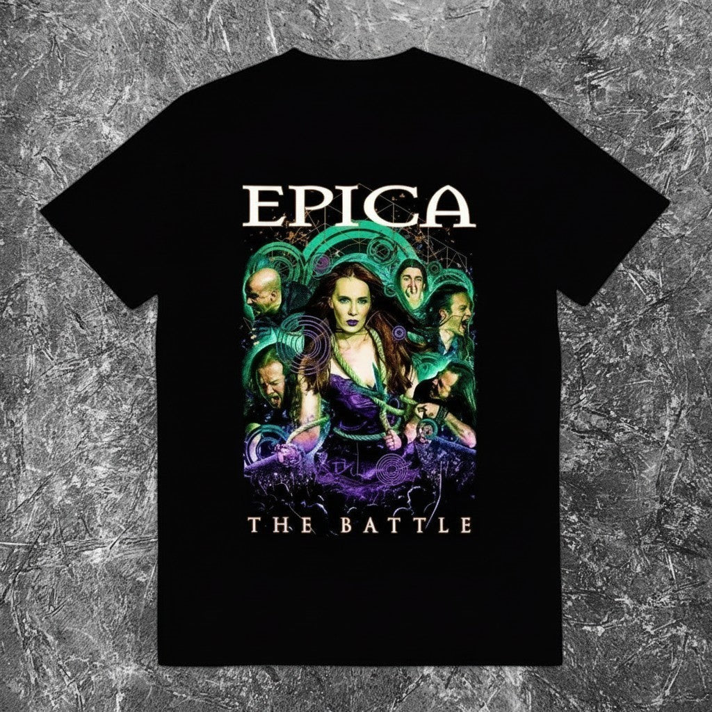 We Rock Epica vintage-washed black heavyweight cotton band t-shirt with detailed graphic print and relaxed fit