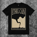 We Rock Ethel Cain black heavyweight cotton t-shirt featuring a vintage-style tornado graphic and bold text.