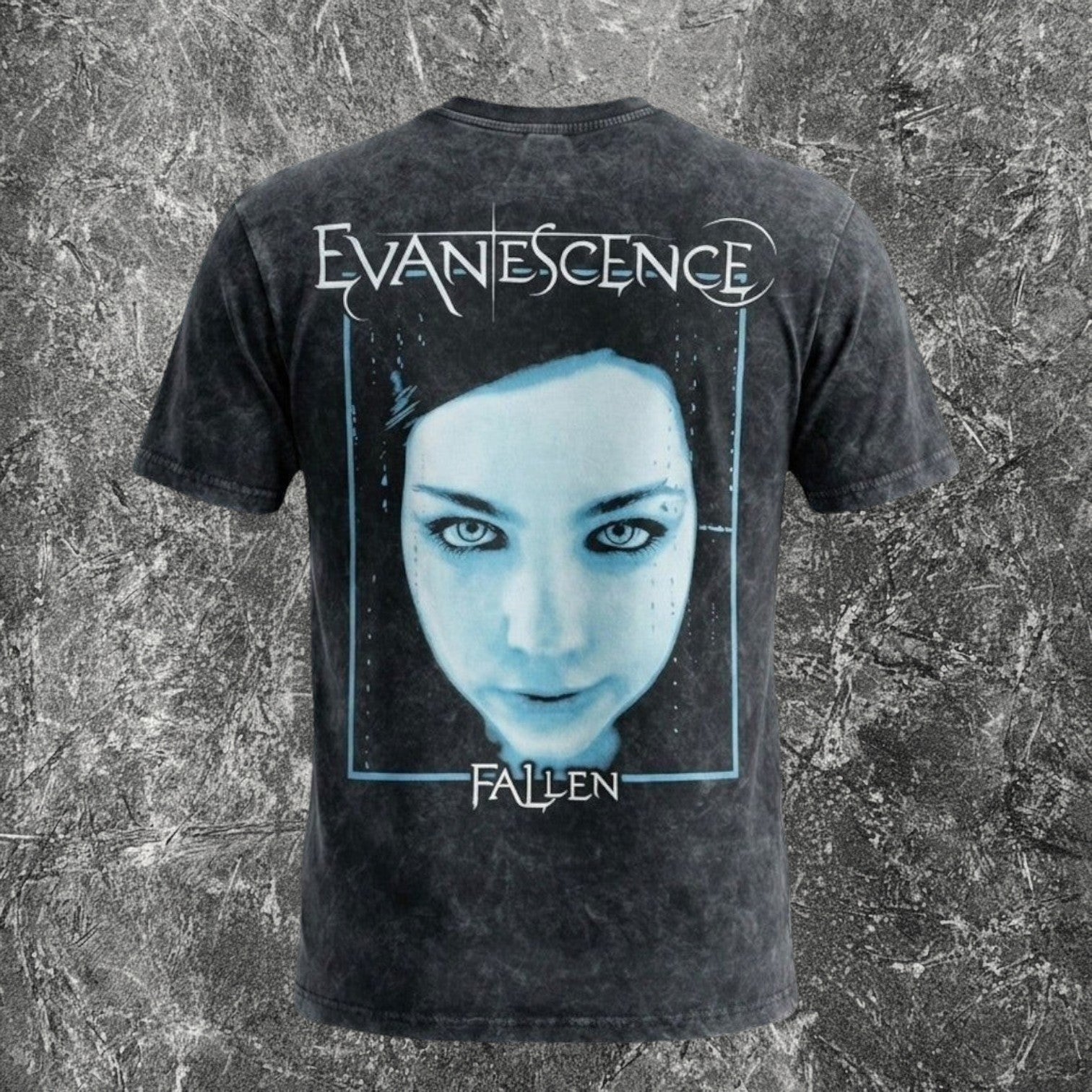We Rock Evanescence Fallen band t-shirt in black heavyweight cotton with a vintage-washed finish and back graphic.