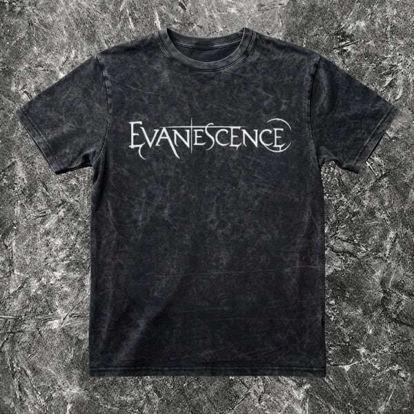 We Rock Evanescence Fallen band t-shirt in black vintage-washed heavyweight cotton with a relaxed fit.