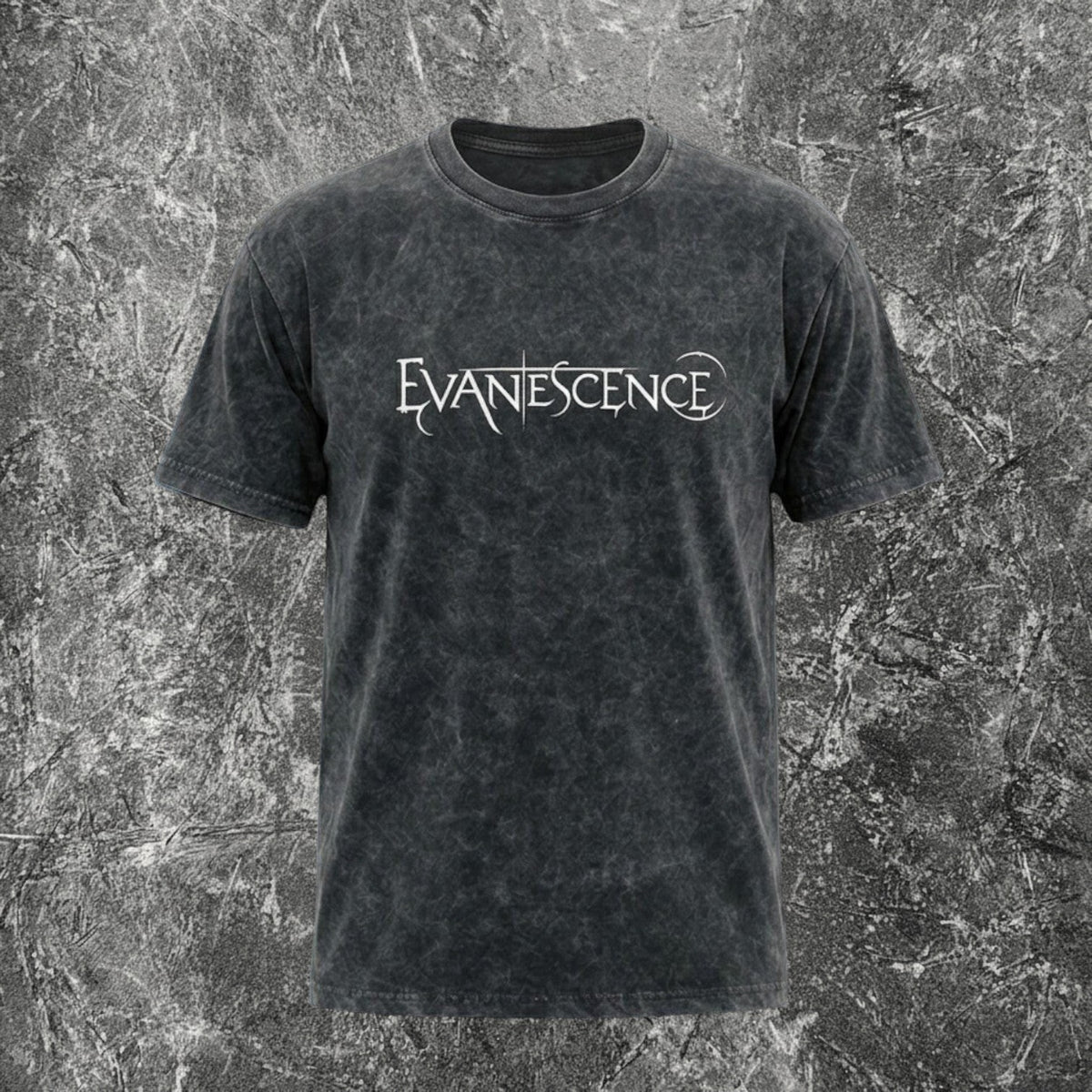 We Rock Evanescence Fallen band t-shirt in heavyweight vintage-washed black cotton with a relaxed fit.