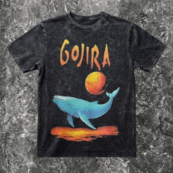We Rock Gojira Flying Whale vintage-washed black heavyweight cotton band t-shirt with graphic print