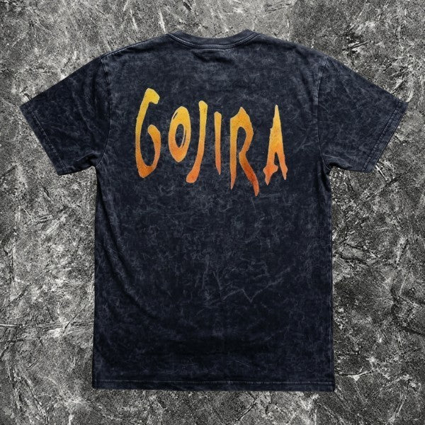 We Rock Gojira Flying Whale 5 band t-shirt in black vintage-washed heavyweight cotton with orange logo back print