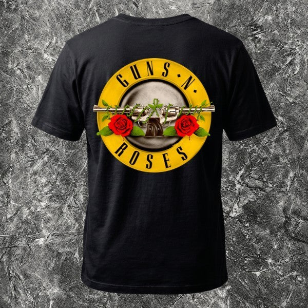 We Rock Guns N Roses vintage-washed black heavyweight cotton band t-shirt with iconic yellow logo back print