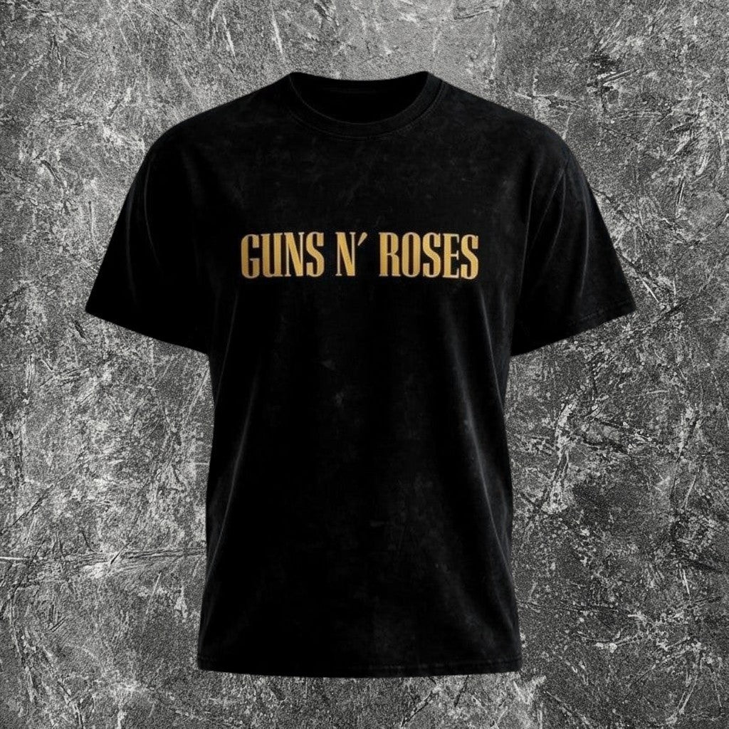 We Rock Guns N Roses vintage-washed black heavyweight cotton band t-shirt with gold logo print