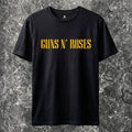 We Rock vintage-washed black heavyweight cotton Guns N Roses band t-shirt with yellow logo print