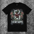 We Rock heavyweight black 100% cotton t-shirt with a relaxed fit, displayed against a textured grey background.