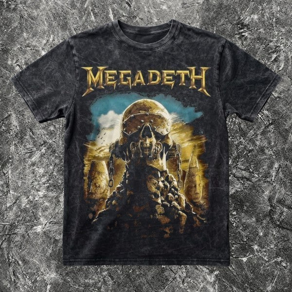 We Rock Megadeth vintage-washed heavyweight cotton band t-shirt with a detailed skull graphic print.