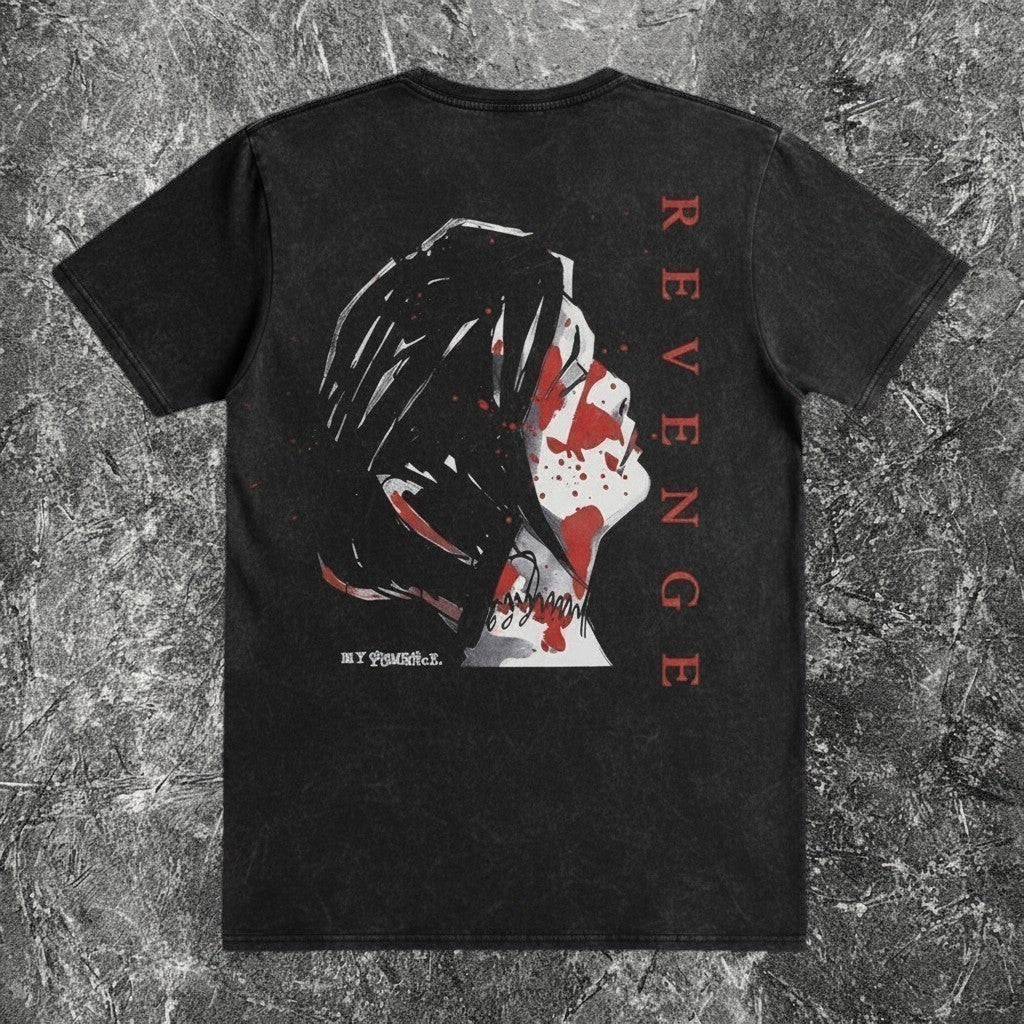 We Rock My Chemical Romance vintage-washed black heavyweight cotton band t-shirt with Revenge graphic print on back