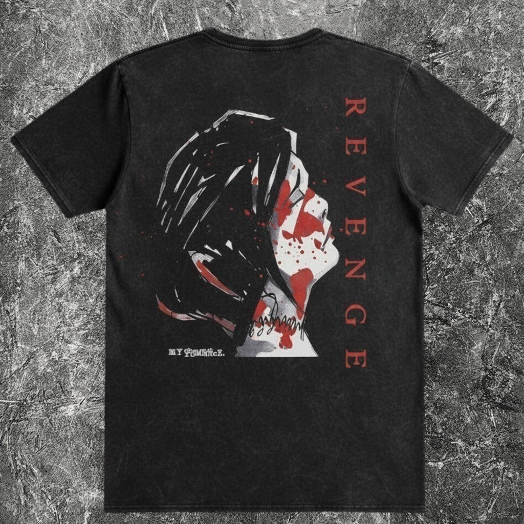 We Rock My Chemical Romance vintage-washed black heavyweight cotton band t-shirt with Revenge graphic print on back