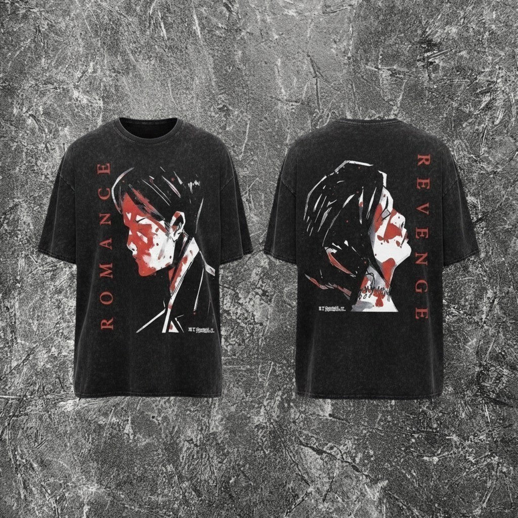 We Rock My Chemical Romance vintage-washed black heavyweight cotton band t-shirt with front and back graphic prints.