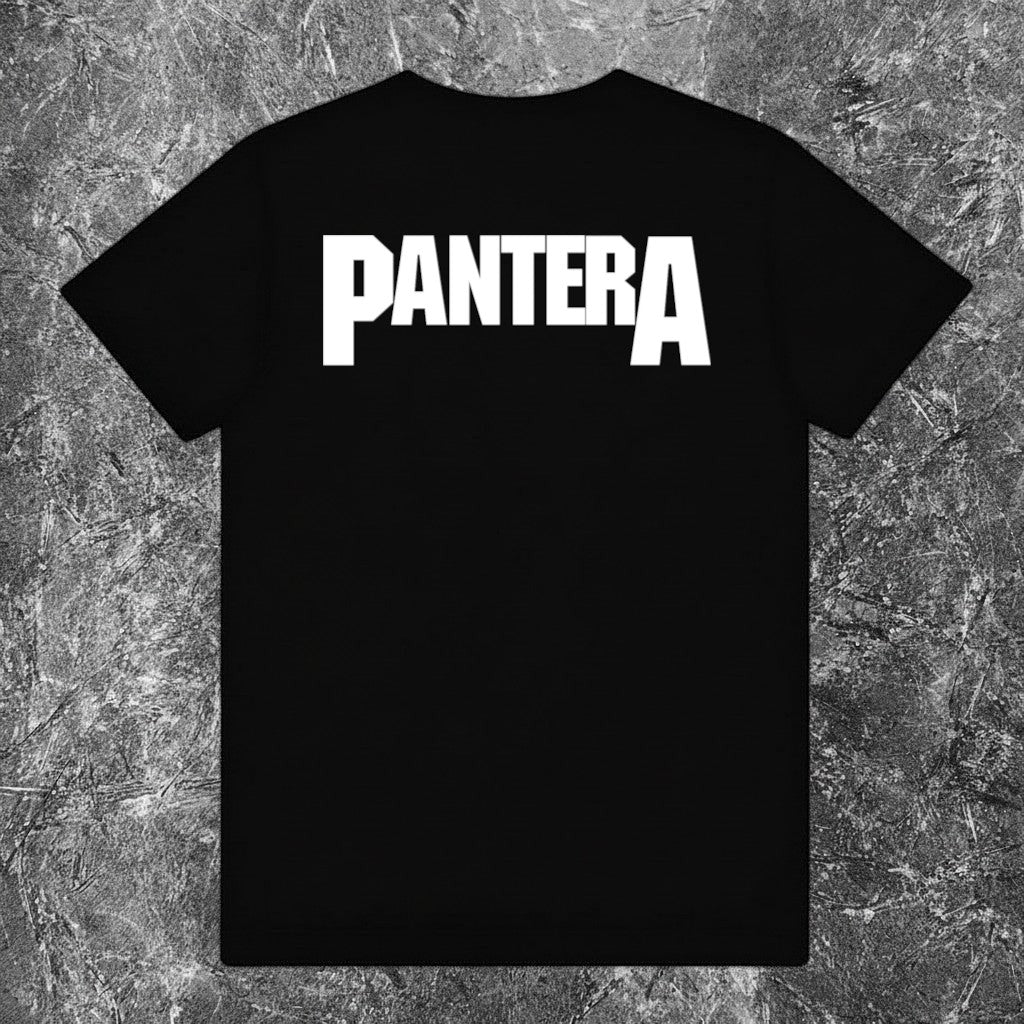 We Rock Pantera The Great Southern Trendkill vintage-washed black heavyweight cotton band t-shirt, back view.