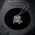 We Rock silver-toned Pink Floyd logo pendant necklace on a black textured display background