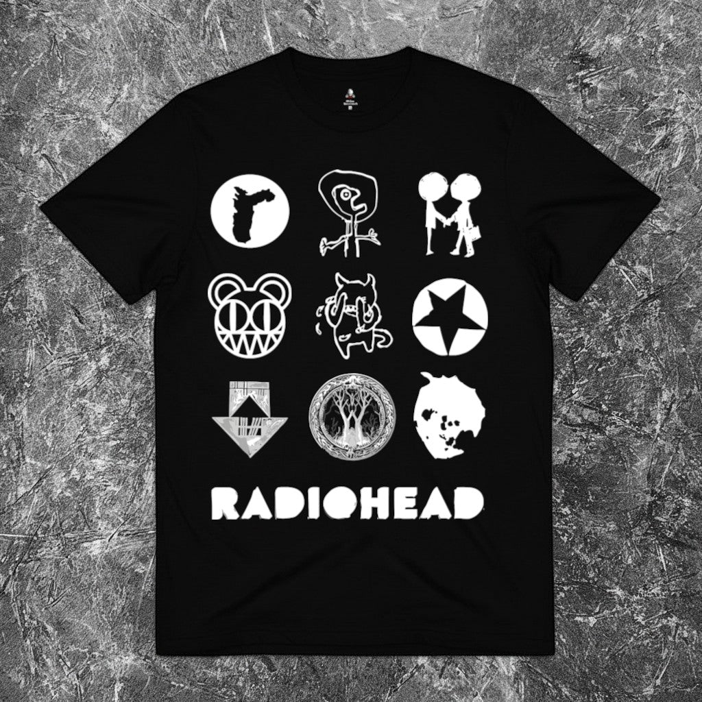 We Rock black heavyweight 100% cotton Radiohead band t-shirt with a relaxed fit and premium construction.