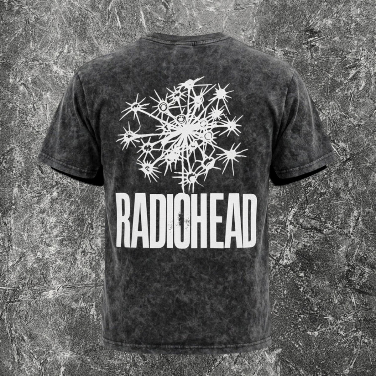 We Rock Radiohead vintage-washed black heavyweight cotton band t-shirt with white graphic print on the back