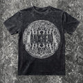 We Rock vintage-washed black heavyweight cotton Radiohead band t-shirt with a circular graphic print.