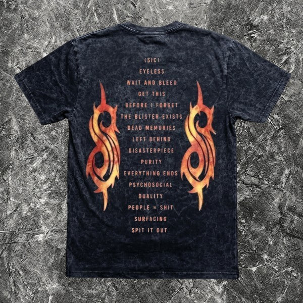 We Rock Slipknot Live at MSG vintage-washed black heavyweight cotton t-shirt with back tracklist and tribal graphic