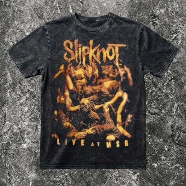 We Rock Slipknot Live at MSG vintage-washed black heavyweight cotton band t-shirt with detailed graphic print