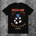 We Rock System of a Down Hypnotize black t-shirt featuring a blue face graphic and clock face design